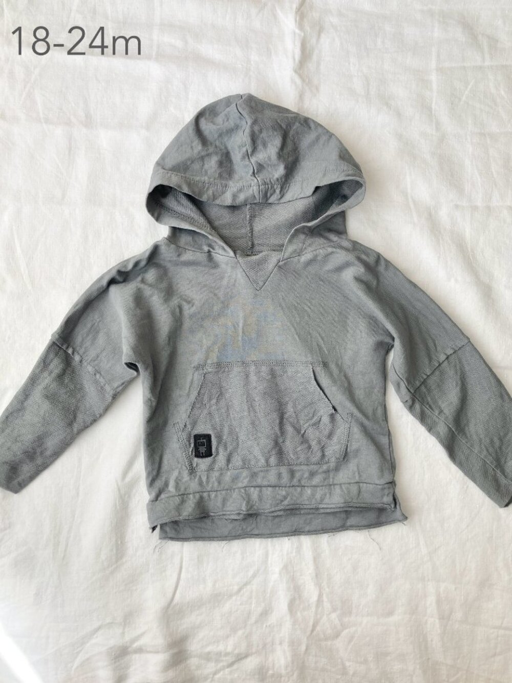 🪴5/$30 Zara 18-24 Months Toddler Girl Boy Grey Fray Distress Pull Over Hoodie